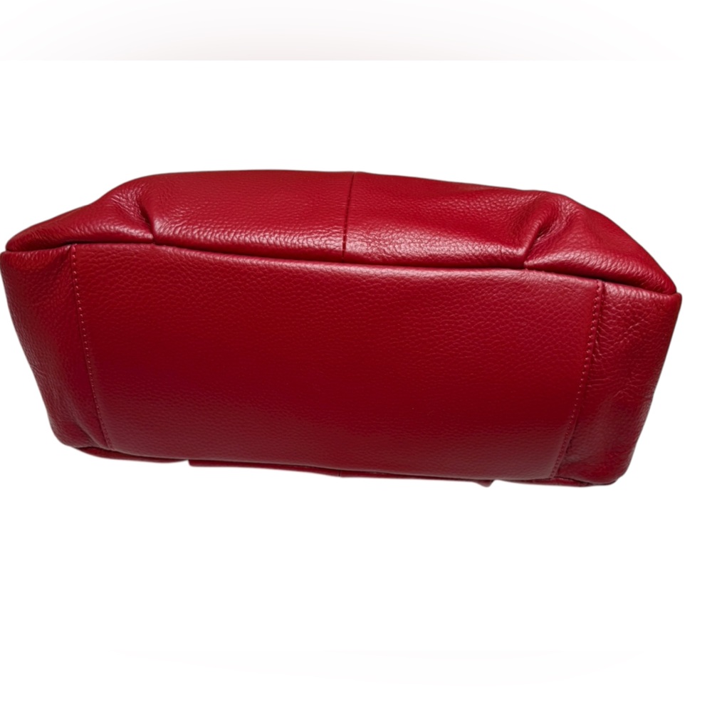 S-zone Red Leather Shoulder Bag with silvertone hardware. - Picture 9 of 14